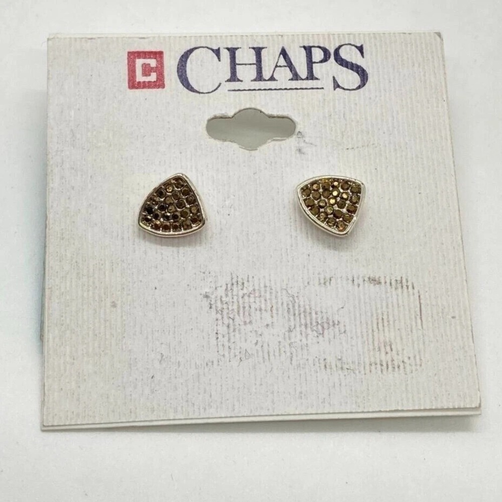 Chaps Women's Gold‎ Tone Brown Rhinestone Pave Shield Triangle Stud Earrings NWT
